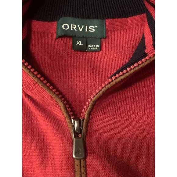 Orvis Merino Wool Blend Sweater Mens XL Red Quarter Zip Preppy Cuffed Preppy - Picture 2 of 7